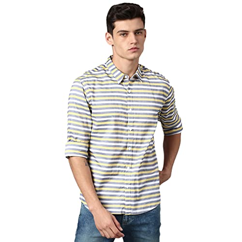 Image of Dennis Lingo Men's Cotton Slim Fit Striped Casual Shirt (Long Sleeves)