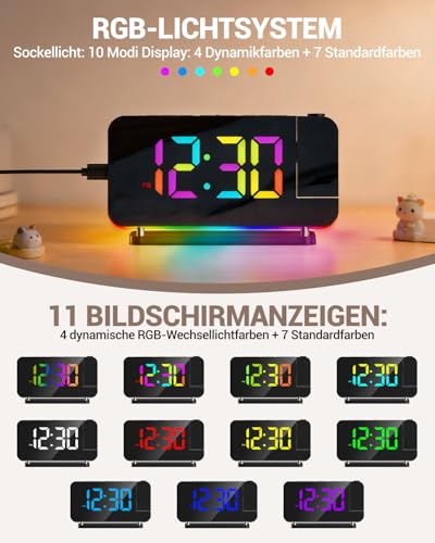 TAKRINK RGB Projektionswecker, Wecker Digital mit 180° Projektion, Bunt