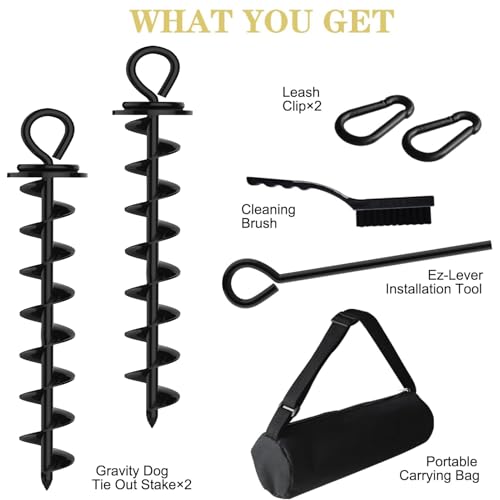Image of Eurmax USA 2-Pack Heavy Duty Dog Tie Out Stake, No-Tangle In Ground Anchor Runner for Large Dogs up to 210 Lbs - Perfect for Yard, Beach and Camping (Large,Black)