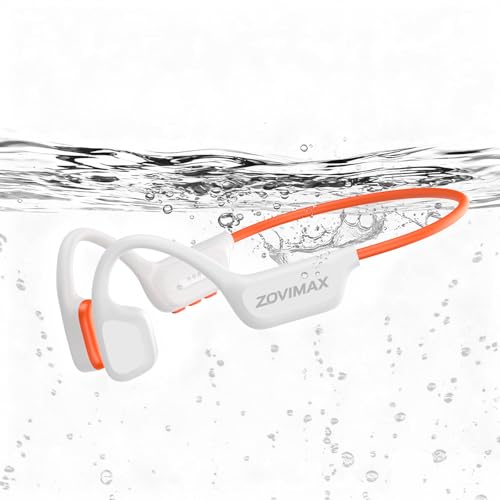 ZOVIMAX Bone Conduction Headphones, IPX8 Waterproof Swimming Headphones, Open Ear Headphones with MP3 Mode 32GB Memory Up to 12 Hours Playtime, Bluetooth 6.0 Earbuds Secure Fit for Running (Orange)