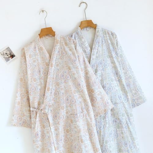 Kimono japonés para mujer de algodón, yukata cómoda para spa y pijama largo de baño 8