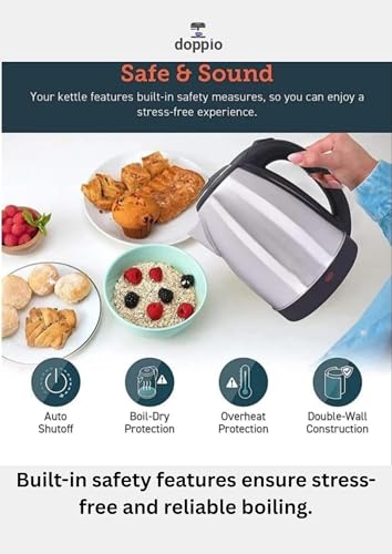 Image of Doppio Electric Kettle 2 Litre - Stainless Steel Hot Water Boiler with Auto Shut-Off & Boil-Dry Protection | Fast Heating Electric Tea & Coffee Maker for Home, Office & Kitchen Use
