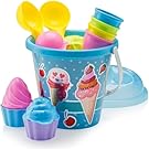 Top Race Ice Cream Sand Toys for Kids with Large Bucket Pail, Spade Scoop Shovels - Beach Toys 16pcs Blue Playset for Kids Ages 1.5-9 | Great Ice Cream Sand Toy - Blue