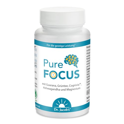 Pure Focus 83 g Dose I Salbei Tabletten I mit Koffein aus Guarana, Ashwagandha, L-Theanin, Magnesium, Grüntee-Polyphenole I für die geistige Leistung¹, Nerven und Stimmung² I 100 Tabletten I vegan