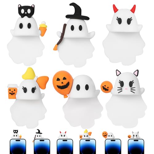 loimonz Ghostees Mystery Phone Buddy, Stick-On Halloween Ghost & Pumpkin Phone Topper, Halloween Cute-Ghost Phones Charm Cute Cling Decoration For All Smartphone(6Pcs)