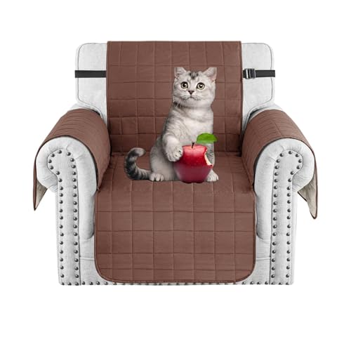 MAXIJIN Waterproof Chair Cover Slipcovers for Pets Dogs, 23.5" Quilted Armchair Sofa Cover Washable Dog Couch Covers Protector with Elastic Strap & Side Pocket (Chair, Coffee)
