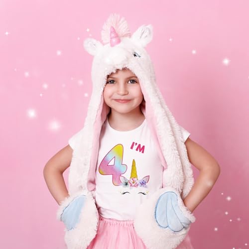 Image of WAWSAM Unicorn 4th Birthday T-Shirt for Toddler Girls Birthday Outfit 4 Years Old Shirts (US, Age, 4 Years, White)