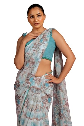 Image of MIRCHI FASHION Saree for Woman Georgette Floral and Leaf Printed | Elegant Farewell and Ceremonial Women's Sari with Blouse Piece