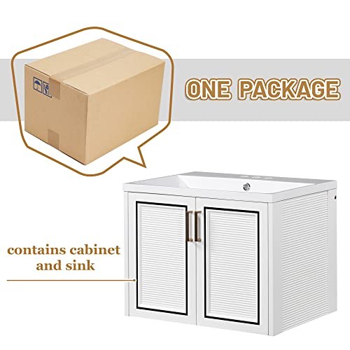 Merax 24" Bathroom Vanity Sink Combo, Wall Mount Floating Storage Cabinet With Ceramic Basin For Small Space, One Package, White #TOP7