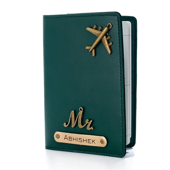 Image of Personalized Passport Cover with Name & Charm, Tan Travel Passport Holder for Men & Women, Premium Leatherette Case for Documents & Cards (Olive Green)