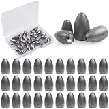 JSHANMEI Bullet Fishing Sinkers Weights, Bass Fishing Carolina Rig Worm Sinkers, 3/8oz 30pcs