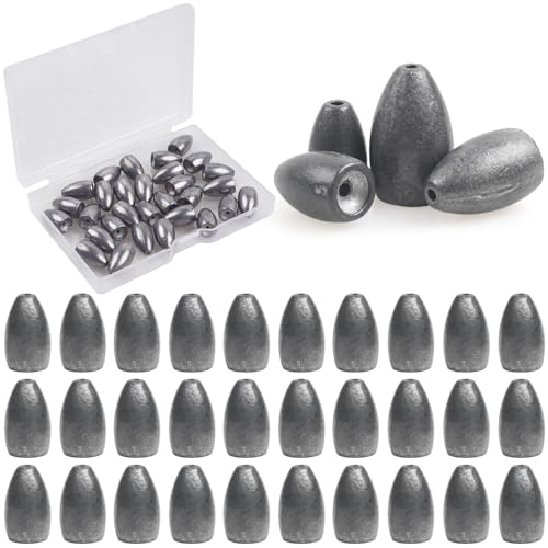 JSHANMEI Bullet Fishing Sinkers Weights, Bass Fishing Carolina Rig Worm Sinkers, 3/8oz 30pcs