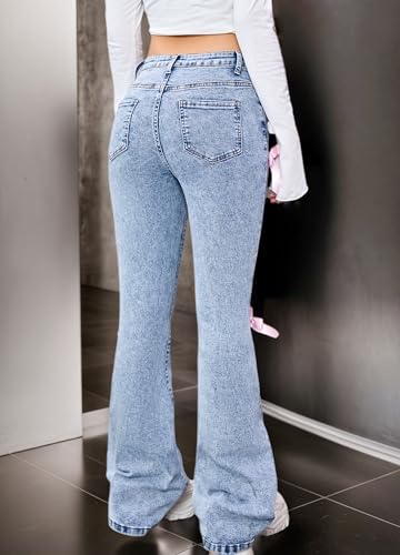 Bow Jeans for Girls Wide Leg Baggy Denim Pants Cute High Waisted Trousers Kids Casual Y2k Streetwear with Pockets 8-16Y3