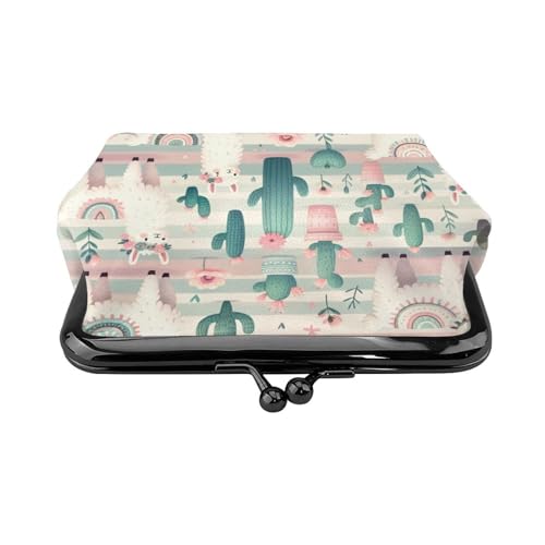 Pu Leather Buckle Coin Purse Llama-Cactus-Cartoon Girls Kiss-Lock Change Purse Wallets2