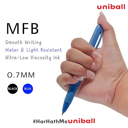 Image of uni-ball MFB 0.7mm Ball Pen | Retractable Mechanism & Matte Body Finish (Blue Ink, Pack of 12)