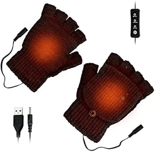 USB Heated Gloves for Women & Men, CestMall Full & Half Hands Heated Fingerless Gloves, Mitten Winter Warm Laptop Gloves Washable Design, for Indoor or Outdoor USB Powered Knitting Hands Warmer