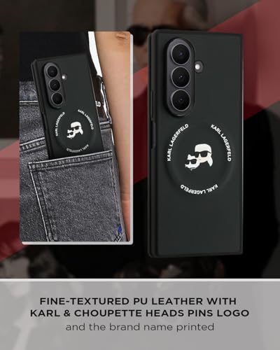 Image of CG MOBILE Karl Lagerfeld [Official Licensed] Magnetic Compatible | PU Case | Karl & Choupette Heads Pins Logo & Metallic Camera Guard Protective Case Designed for Galaxy Z Fold 7 (2025)