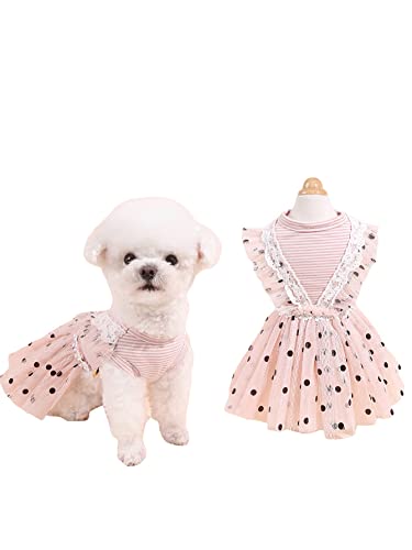 Qwinee Polka Dot Dog Dress Lace Puppy Princess Dress Cute Cat Party Mesh Dresses For Small Medium Dogs Girls Kitten Pink Xs #TOP12