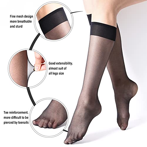 Manzi 12 Pairs Lady's Sheer Knee High Stockings (6 Pairs Black,6 Pairs Natural) #TOP1
