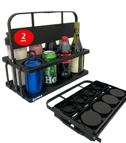 Sports Water Bottle Carrier: Ultimate Portable Hydration Solution for Teams 10 8 Bottle Drink Carrier with Handle – Foldable Drink Caddy for Team Sports, Grubhub, Uber Eats – Fits 24–32 oz Bottles (Black, 2-Pack)