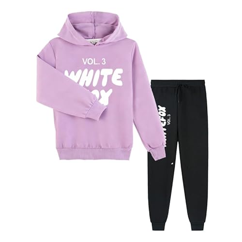 HENGFEINI Boys girls Sports Hoodie and Jogging Pants tracksuit children Cartoon Sports pullover Two Piece Set 1-13year (Purple-160cm)