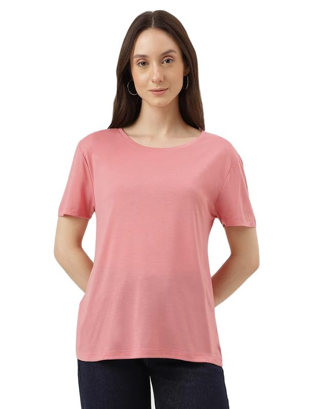 Marks & Spencer Womens Solid Polyester Blend Crew Neck Relaxed Fit T Shirt