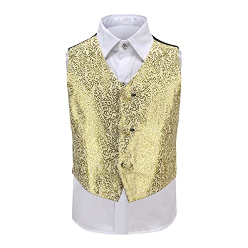 Swotgdoby Boys Slim Fit Suits 4 Pieces Blazer Vest Pants Bowtie Jacket With Gold Rims For Wedding Party Prom #TOP3