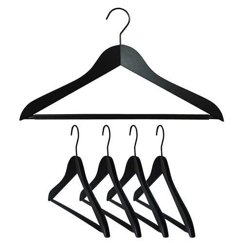 Mawa by Reston Lloyd, European Beech Wood Coat Hanger with Grip Pant Bar, 17.5 Wide 'Til Midnight Series, Set of 5, Black