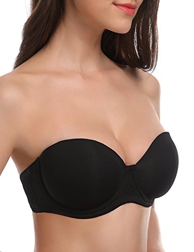 Wingslove Women's Strapless Full Figure Bra Underwire Multiway Contour Plus Size Bra Red Carpet (Black,32H) #TOP2