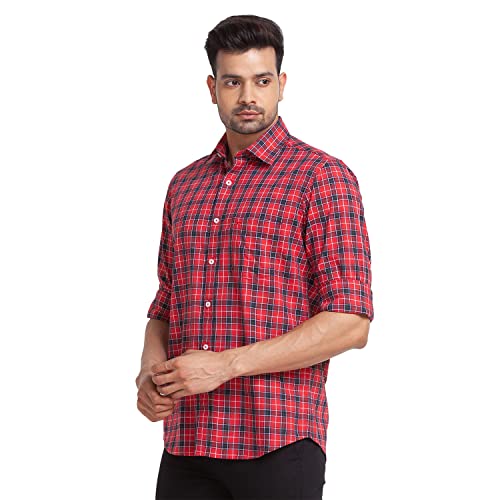 Image of Colorplus Red Checks Tailored Fit Casual Shirts for Men