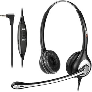 Wantek Wired 2.5mm Headset Dual with Noise Cancelling Mic + Volume Mute Control for Telephone Panasonic Grandstream Polycom Gigaset Cisco Linksys SPA Zultys Office IP and Cordless Dect Phones(602J25D)
