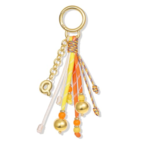 KissYan Initial Bag Charm for Women, Rope Purse Charms, Orange, Letter Q
