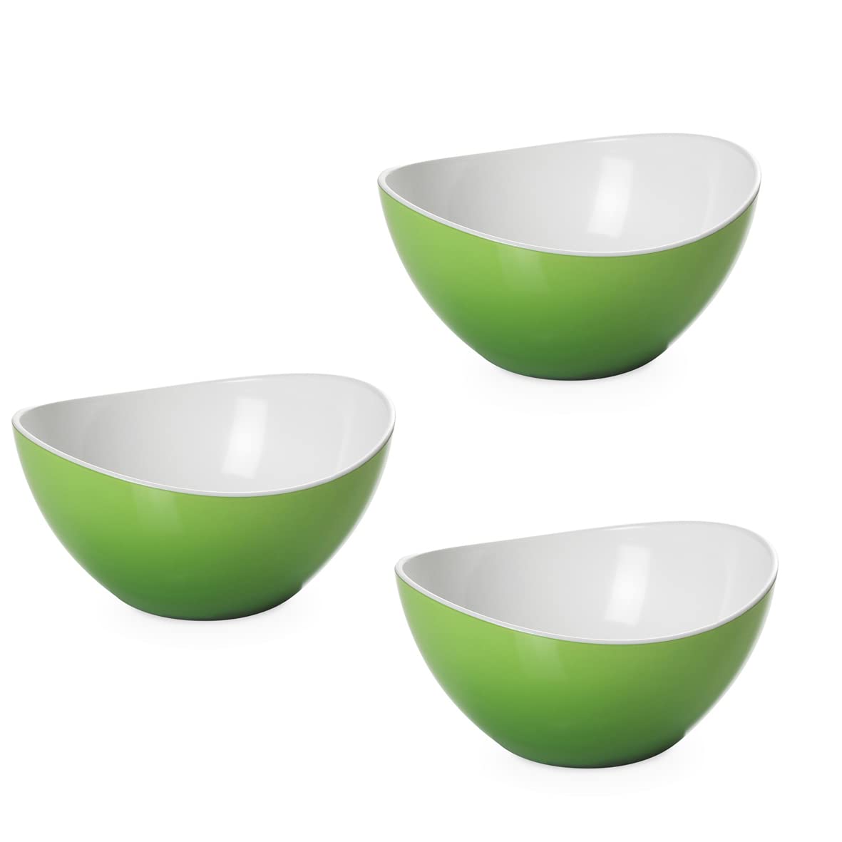 Omada Design 3 Bowls of 4.72 inch and 8.8 fl oz with White Interior and Colored Exterior,Trendy Line, Green, 12 cm