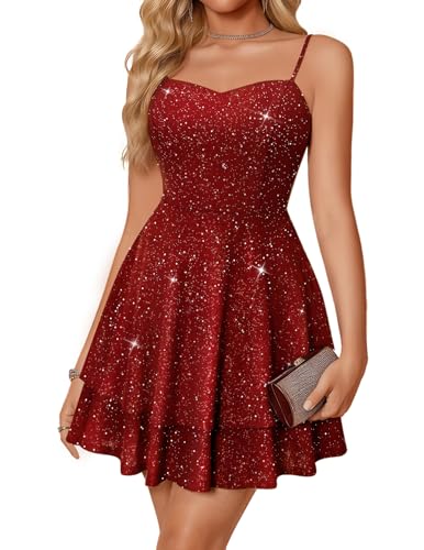 Meetjen Women's Homecoming Dresses Sparkly Semi Formal Prom Burgundy XL