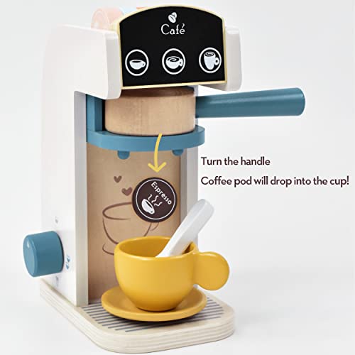 image for PairPear Kids Wooden Toys Coffee Maker Toy Espresso Machine Playset - 