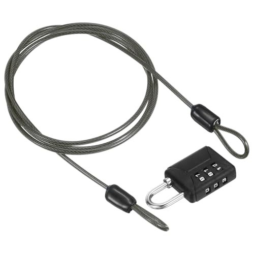 PATIKIL 3.3ft(39.4) Security Steel Cable with 3 Digit Combination Lock, 1 Set Travel Padlock PVC Coated Safety Wire Rope Double Loop for Luggage Suitcase, Gun Gray Black
