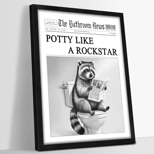 Framed Funny Bathroom Wall Art Decor 12"x16", Black and White Canvas ...