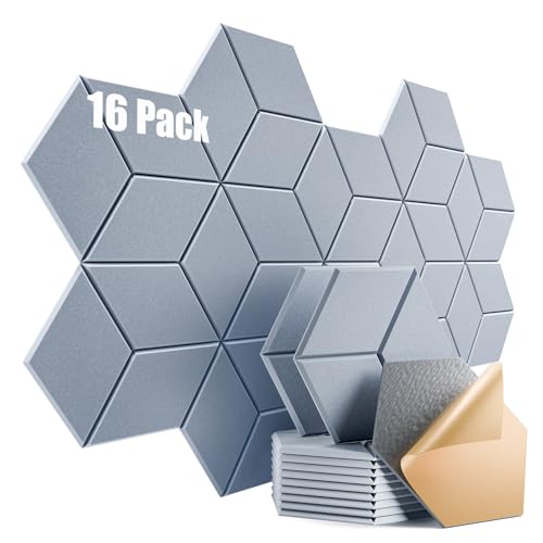 Image of 16 Pack Self-Adhesive Acoustic Panels 12 inch X 10 inch X 0.4 inch - Sound Proof Foam Panels for wall with High Density, Y-Lined Design, Flame Resistant, Absorb Noise and Eliminate Echoes(Smoke Gray)