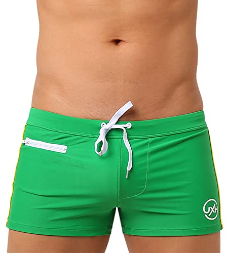 AIEOE Bañador tipo bóxer para hombre, ajustado, corto, push up, con almohadilla extraíble y bolsillo pequeño con cremallera, de secado rápido, para natación, surf, verde, L