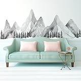 Large Mountain Wall Decals, Gray Pine Tree Peel and Stick Vinyl Wall Stickers & Murals, Removable Home Room Wall Decor for Bedroom Living Room Bedroom Classroom Office Nursery