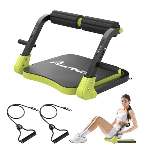 ALLYOUGER Ab Machine,Sit Up Exercise Equipment& Core Machine, Ab Workout Equipment,Adjustable Ab Trainer with 3 Resistance Levels,Home Gym Fitness Equipment for All Ages Green