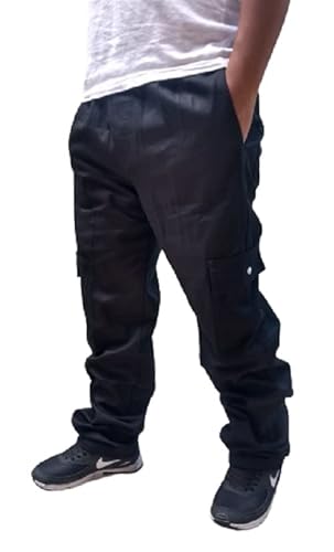 Calça Cargo Sarja Skatista Unissex Streetwear (G, PRETO)