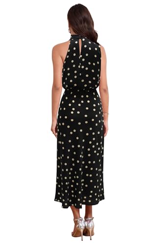 Image of Women's Satin Maxi Dress Summer Formal Wedding Guest Cocktail Dress | Mock Neck Sleeveless,Elegant Silk Midi Long Dress,High Neck,Halter,Aline,Bridesmaid,Bridal Shower Guest,Garden Party,Dinner