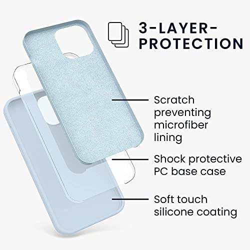 Image of VONZEE Liquid Silicone Cover Compatible with iPhone 13 Pro Case 3 Layer Microfiber Lining Covers Phone Cases Full Body Protective Wireless Charging Shockproof Back Cover (Sierra Blue)