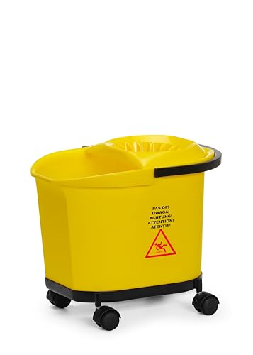 HENDI Wischmopp-Eimer, mit 4 Lenkrollen, großer Auswringvorrichtung, ergonomischer Griff, Wischeimer, Putzwagen, Reinigungswagen, Putzeimer, 16L, 405x296x(H)340mm, Kunststoff, gelb