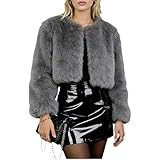Pinbuton Abrigo de piel sintética para mujer, chaqueta recortada cálida para vestidos de noche, elegante chaqueta formal para mujer, lujoso abrigo de invierno de piel sintética mullida, gris, 3XL