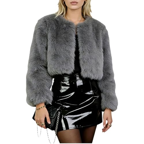 Pinbuton Damen Kunstfellmantel Winter Warme Cropped Jacke für Abendkleider, Elegante Formelle Jacke Damen Luxuriöser Flauschiger Kunstfell Wintermantel
