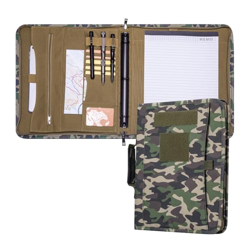 Kosibate Tactical Padfolio Portfolio Binder with Zipper and 25 Sheets of Letter Size Paper,Tactical Notebook Cover with Zippered for Folders,Detachable 3-Ring Binder(Camouflage,A4,13.5X 11.5Inch) by KOSIBATE - Used condition - US$28.65