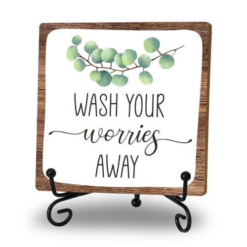 Bathroom Decor, Wash Your Worries Away Wooden Sign With Stand, Friend Gifts