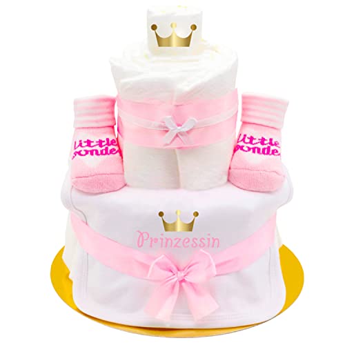 Trend Mama Sprüche Windeltorte - Mädchen- Babysocken mit Print + hochwertig bedrucktes Lätzchen mit Prinzessin goldene Krone Cover